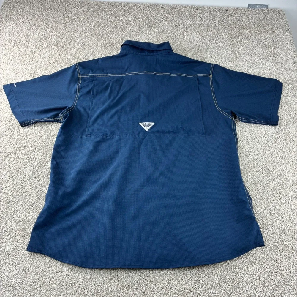 Columbia‎ PFG WVU Blue Mountaineers Button Up Fishing Shirt Mens Short Sleeve